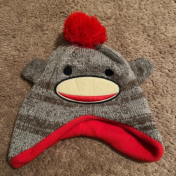 Brown Black Red Soft Knit Sock Monkey Winter Hat Beanie - Picture 1 of 4